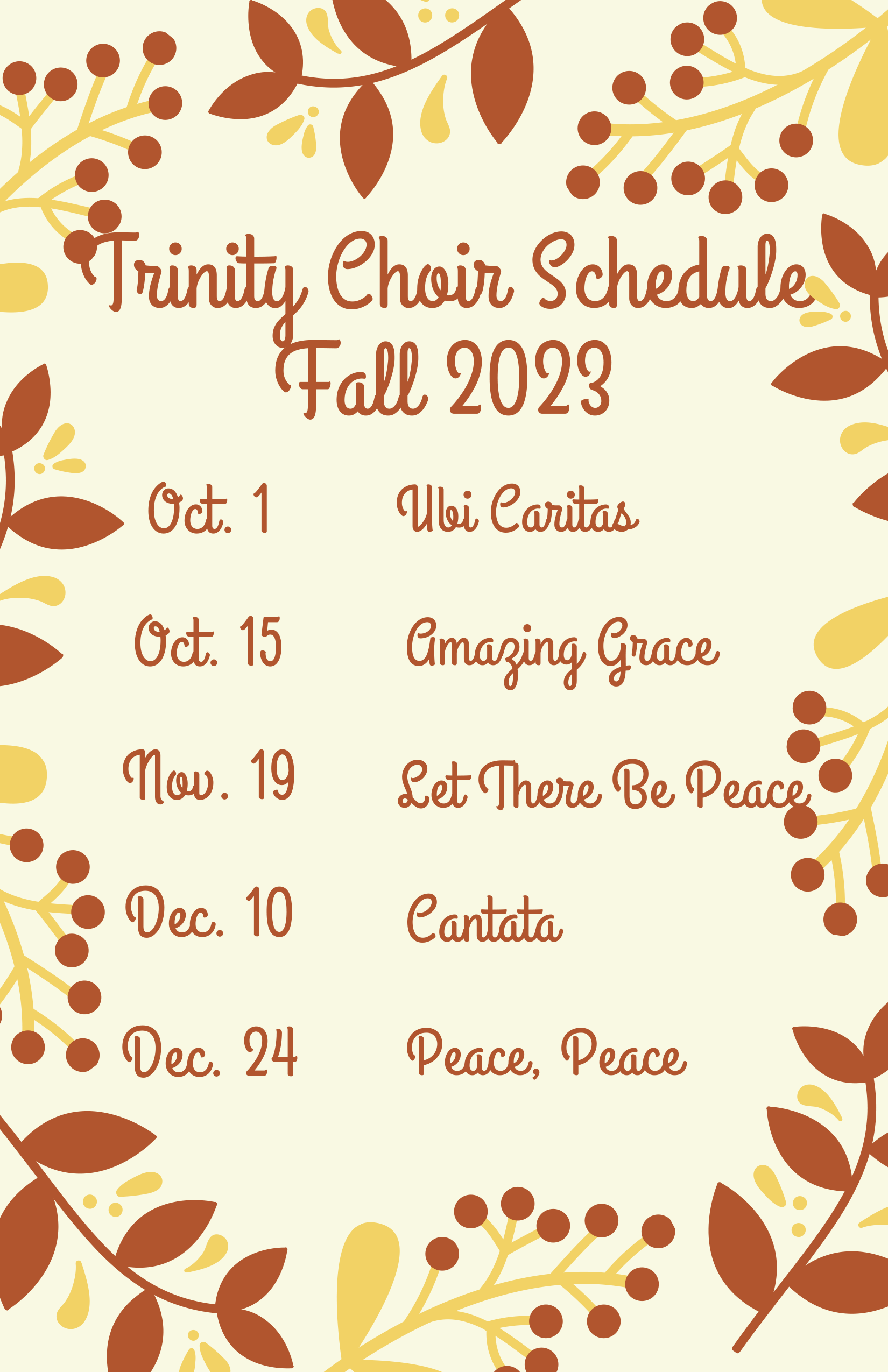Trinity Lutheran OKC Choir Schedule Fall 2023